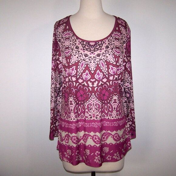 Lily by Firmiana Tunic Top Womens Size 1XL Flowy Stretch Long Sleeves Scoop Neck - Picture 2 of 9